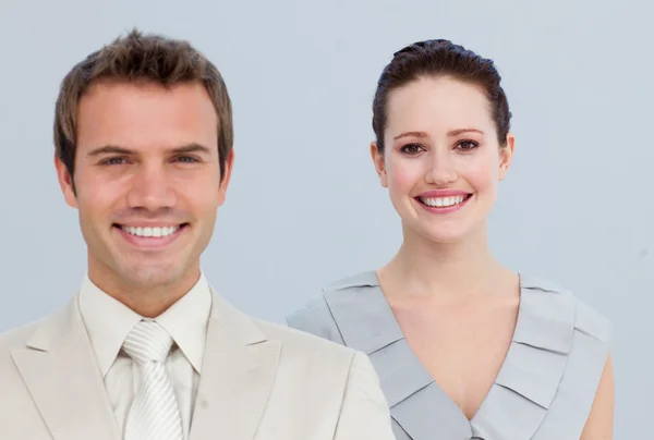 Portrait of a businesswoman with her male colleague — Stock Photo, Image