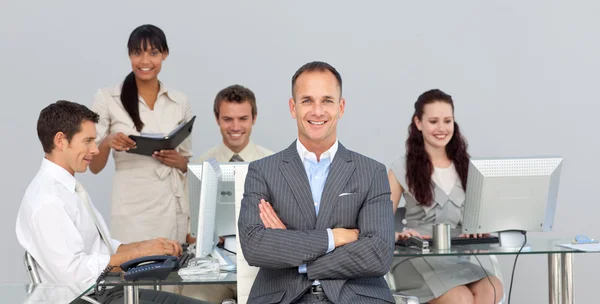 Business partners working with their manager — Stock Photo, Image