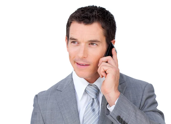 Portret van een vertrouwen zakenman op telefoon — Stockfoto