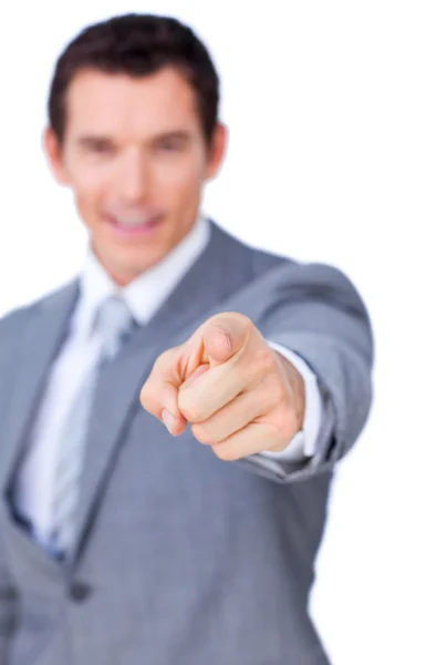 Positive businessman pointing at the camera — Stock Photo, Image