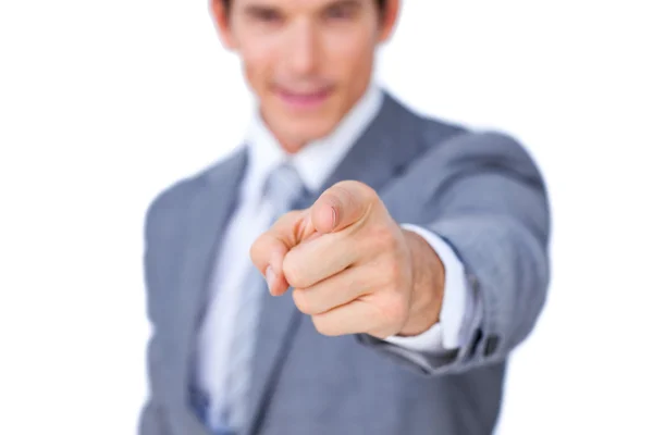 Close-up of a businessman pointing at the camera — Stock Photo, Image