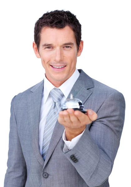 Assertive businessman showing a service bell — Stock Photo, Image