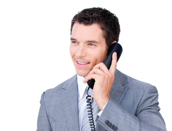 Sorridente uomo d'affari che parla al telefono — Foto Stock