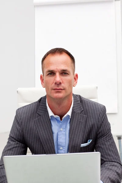 Portret van een professionele zakenman met behulp van een laptop — Stockfoto