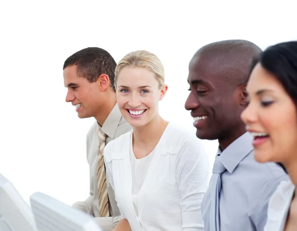 Enthusiastic business team working in the office — Stock Photo, Image