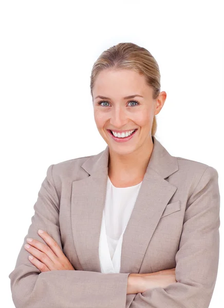 Charismatic blond businesswoman with folded arms — Stock Photo, Image