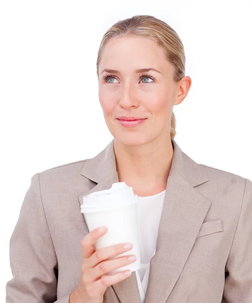 Empresária atraente bebendo um café — Fotografia de Stock