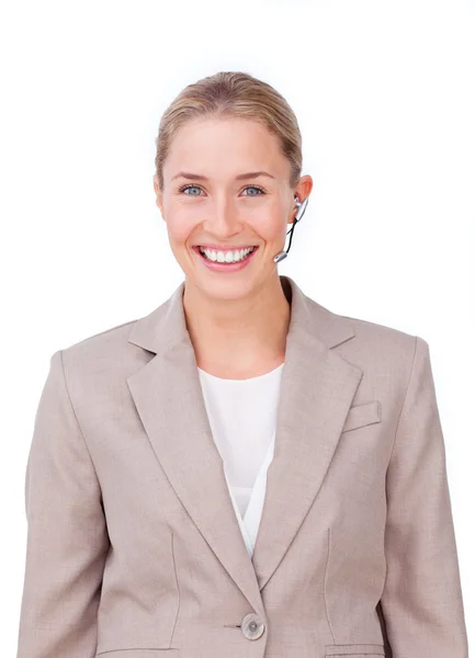 Glühender Kundendienstmitarbeiter mit Headset — Stockfoto