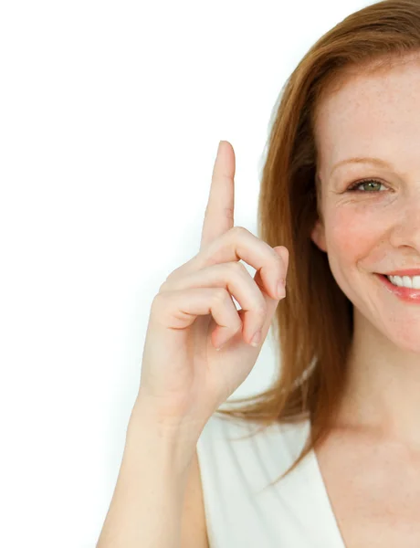Positive businesswoman pointing — Stock Photo, Image