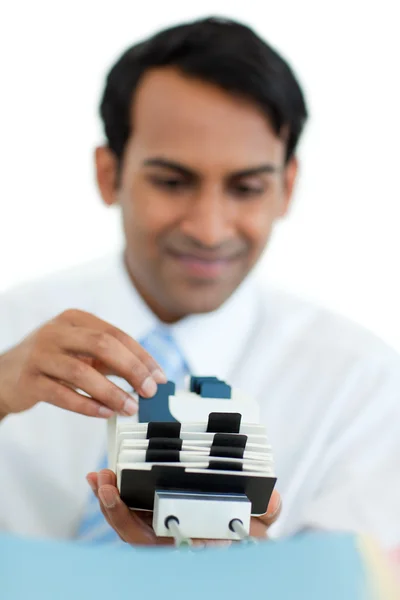 Businessman holding a business card holder — Stock Photo, Image