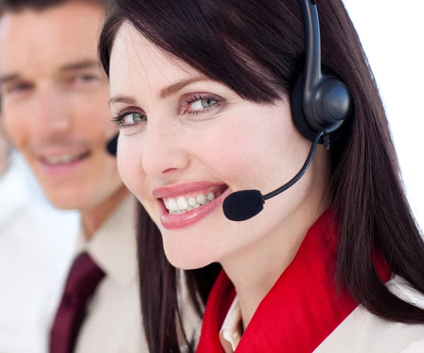 Portrait of a businesswoman with headset on — Stock Photo, Image