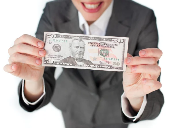 Close-up van een zakenvrouw houden contant geld — Stockfoto
