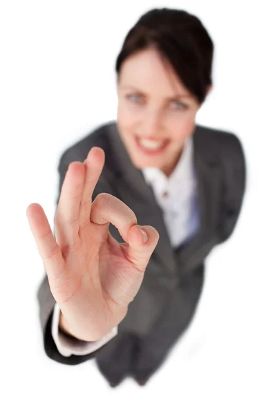 Successful businesswoman showing OK sign — Stock Photo, Image