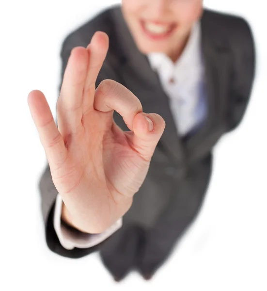 Close-up of a businesswoman showing OK sign — Stock Photo, Image