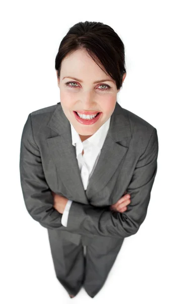 Portrait of a sparkling businesswoman with folded arms — Stock Photo, Image