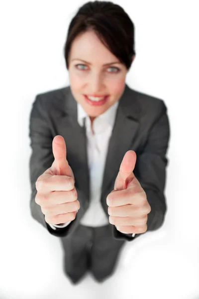 Successfl businesswoman with a thumbs up — Stock Photo, Image