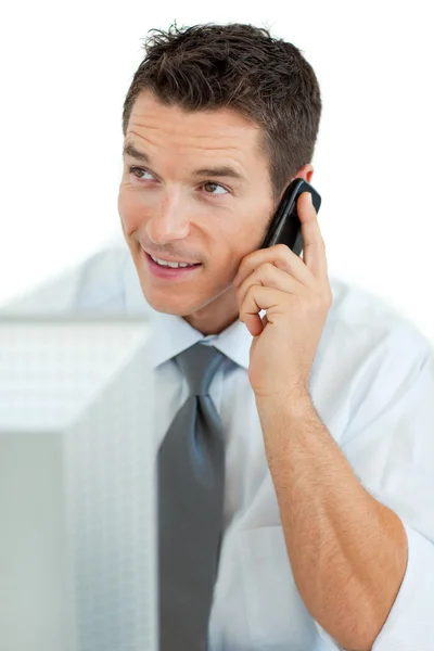 Smiling businessman on phone — Stock Photo, Image
