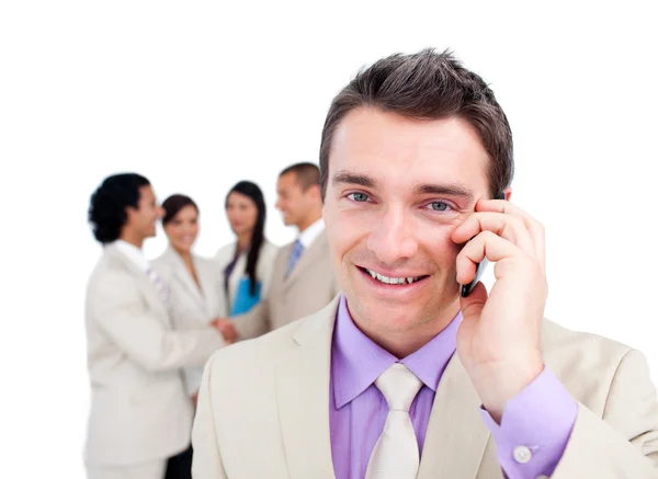 Portrait of an attractive businessman on phone — Stock Photo, Image