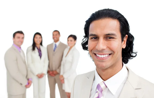 Portrait of latin businessman smiling with his team — Stock Photo, Image