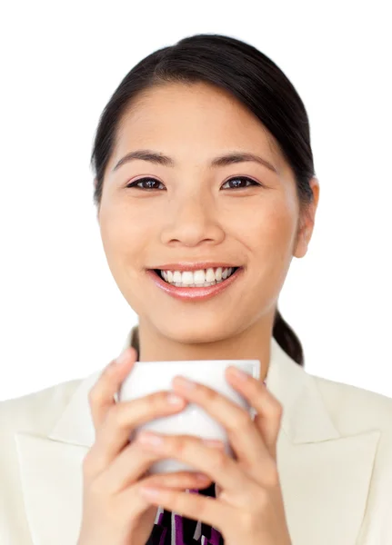 Charming businesswoman drinking coffee — Stock Photo, Image
