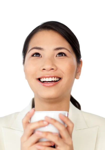 Happy businesswoman drinking coffee — Stock Photo, Image