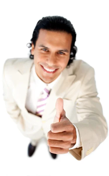 Cheerful businessman with thumb up — Stock Photo, Image