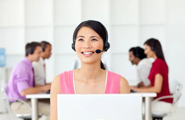 Confident Businesswoman with headset on — Stock Photo, Image