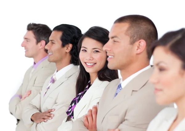 Asian business woman and her team lining up — Stock Photo, Image
