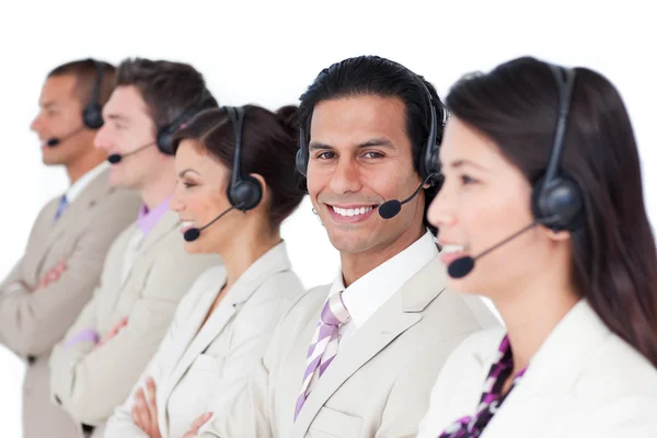 Latin customer agent and his team lining up — Stock Photo, Image