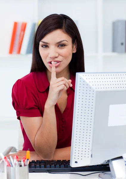 Portrait of an attractive businesswoman asking for silence — Stock Photo, Image