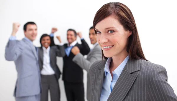 Happy business team celebrating a success — Stock Photo, Image