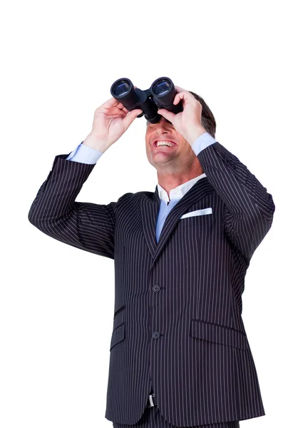 Atraktivní podnikatel dívá dalekohledem — Stock fotografie