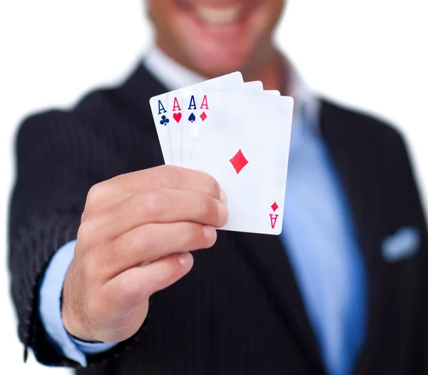 Nahaufnahme einer erfolgreichen Kartenhand — Stockfoto