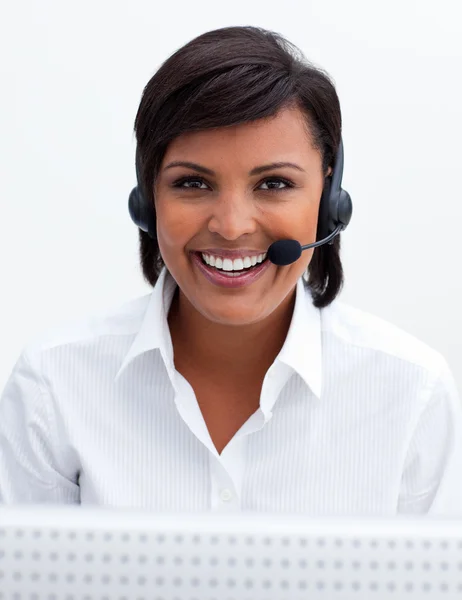 Young customer service agent with headset on — Stock Photo, Image