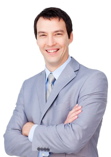 Portret van een glimlachende zakenman met gevouwen armen — Stockfoto