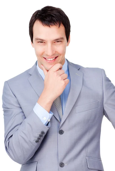 Jonge zakenman glimlachen naar de camera — Stockfoto