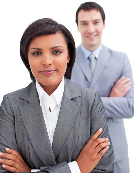 Ethnic businesswoman posing in front of her colleague — Stock Photo, Image