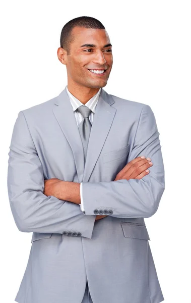 Confident ethnic businessman with folded arms — Stock Photo, Image