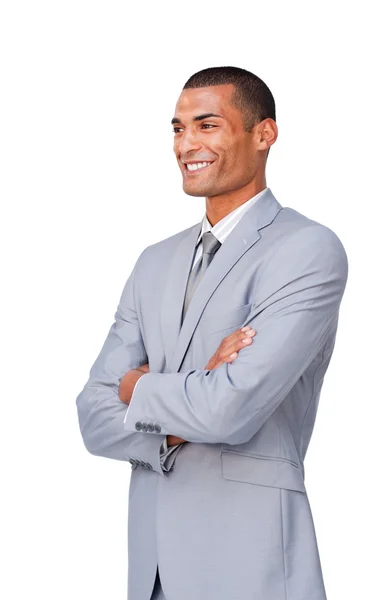 Confident Afro-american Businessman standing with folded arms — Stock Photo, Image