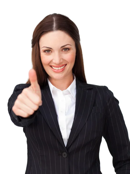 Young businesswoman with thumb up — Stock Photo, Image