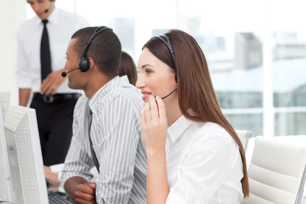 Happy Business team with headset on — Stock Photo, Image