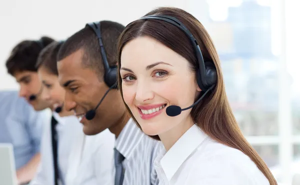 Customer service agents with headset on — Stock Photo, Image