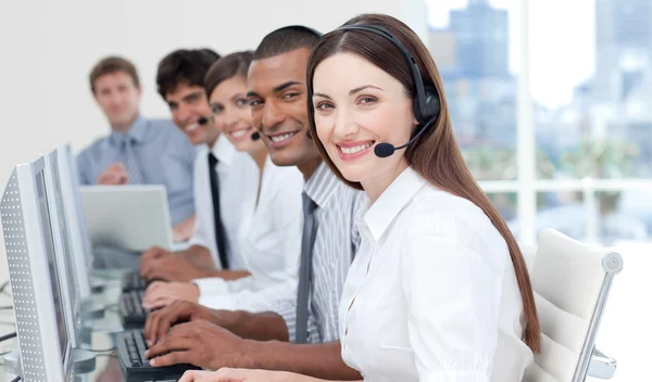 Smiling business with headset on — Stock Photo, Image