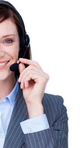 Attractive businesswoman with headset on — Stock Photo, Image