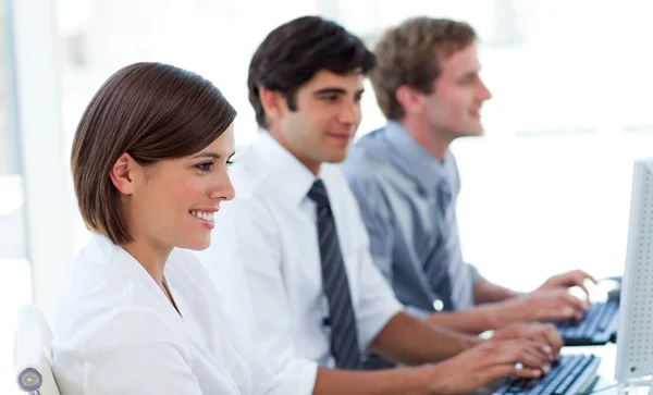 Animated business working at computers — Stock Photo, Image