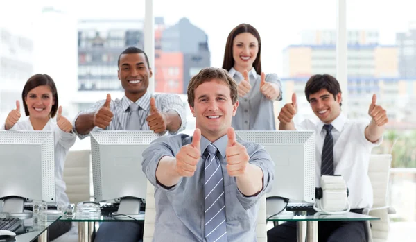 Lively business with thumbs up — Stock Photo, Image