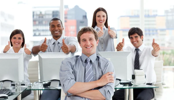 Positive business with thumbs up — Stock Photo, Image