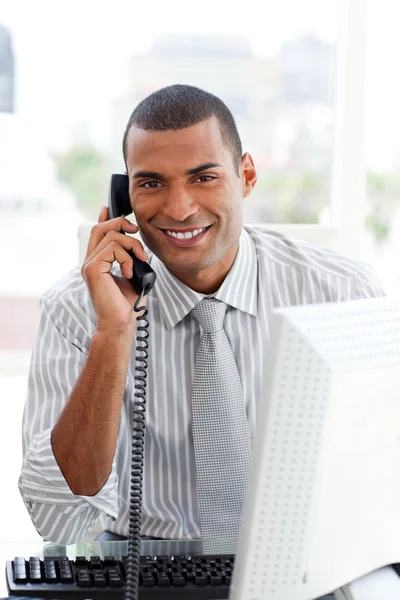 Afro-american businessman on phone — Stock Photo, Image