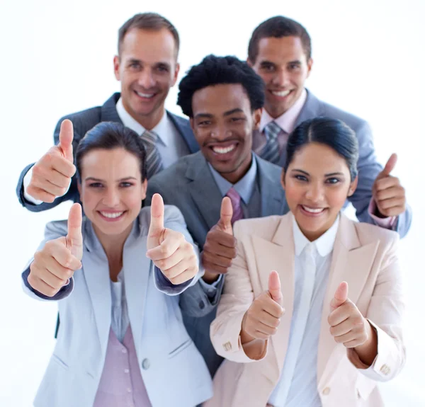 High angle of multi-ethnic business team with thumbs up — Stock Photo, Image