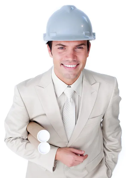 Assertive male architect wearing a hardhat Royalty Free Stock Photos